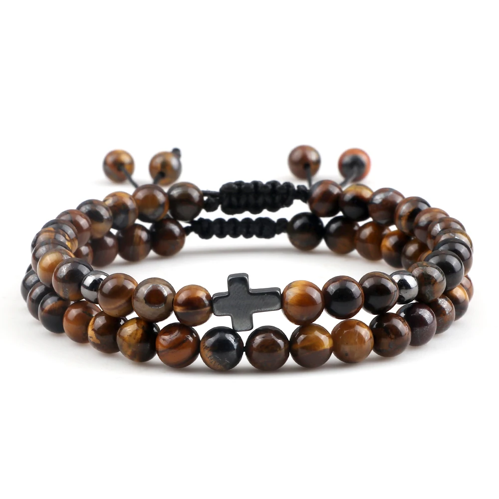 2pcs Men Cross Bracelets 6mm Natural Black Lava Tiger Eye Malachite Stone Beads Braided Bracelet Charm Prayer Jewelry For Couple
2pcs Men Cross Bracelets 6mm Natural Black Lava Tiger Eye Malachite Stone Beads Braided Bracelet Charm Prayer Jewelry For Couple