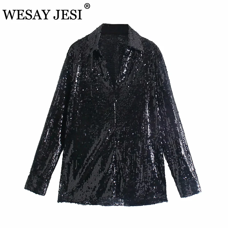 WESAY JESI ZA 2021 Fashion Women Blouses Shiny Vintage Black Sequins Single Breasted Long Sleeve Shirt Streetwear Loose Tops
WESAY JESI ZA 2021 Fashion Women Blouses Shiny Vintage Black Sequins Single Breasted Long Sleeve Shirt Streetwear Loose Tops