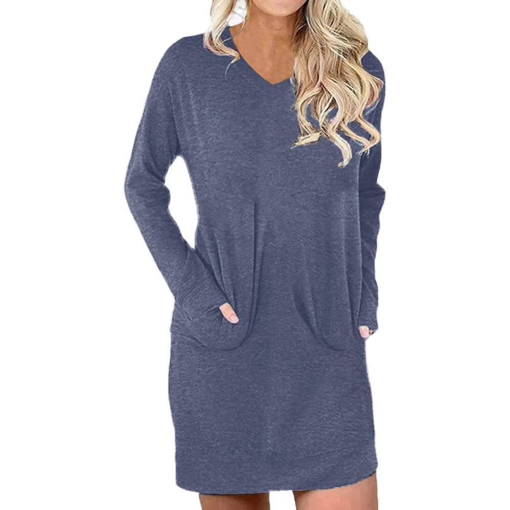 Fall 2022 basic t shirt dress Double pocket v neck long sleeve mini casual dress green purple blue female autumn cloth
Fall 2022 basic t shirt dress Double pocket v neck long sleeve mini casual dress green purple blue female autumn cloth