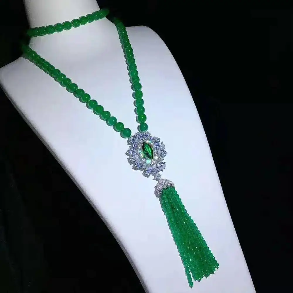Charming 10 mm round green stone necklace micro inlay zircon accessories tassel necklace long 88-90 cm
Charming 10 mm round green stone necklace micro inlay zircon accessories tassel necklace long 88-90 cm