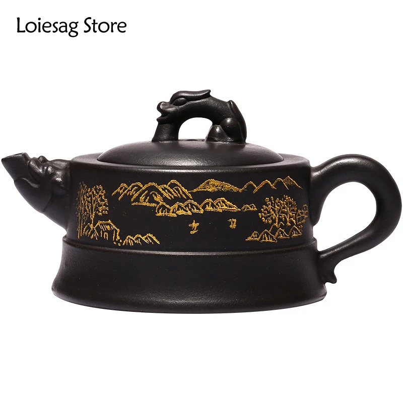 

Loiesag 225ml Yixing Famous Ingenuity Handmade Zisha Tea Pot Raw Ore Ugin Mud Nine Holes Effluent Longting Purple Clay Teapots