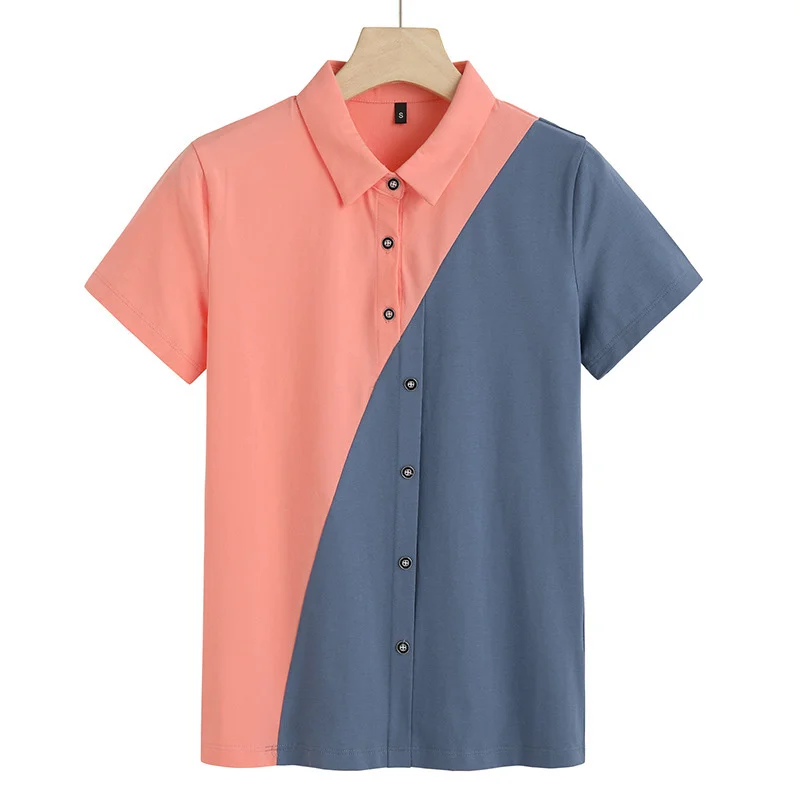 Summer shirt collar stitching color contrast design 13 lines short sleeve T-shirt 6937
Summer shirt collar stitching color contrast design 13 lines short sleeve T-shirt 6937