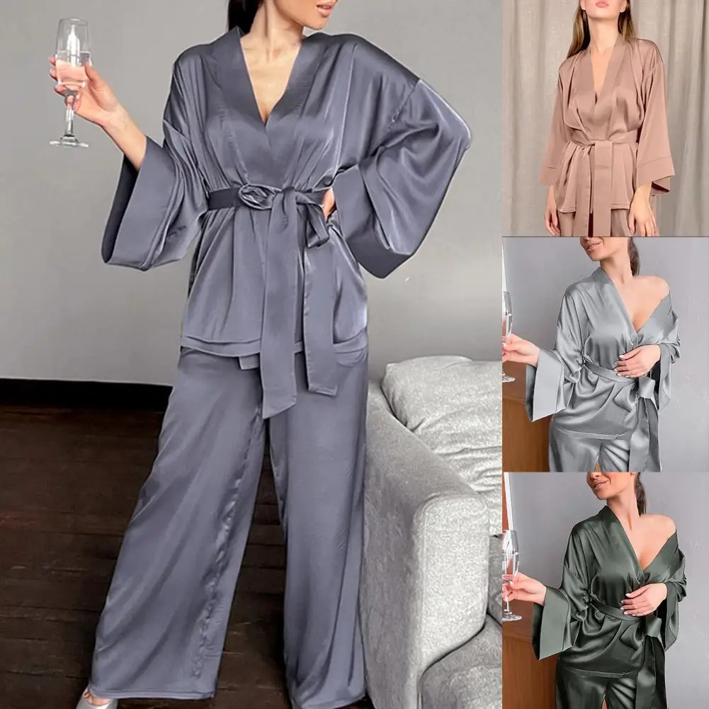 Lounge Nighty Suit Women's Pajamas V Neck Solid Color Two-piece Set Cardigan Long Sleeve Pajamas for Home
Lounge Nighty Suit Women's Pajamas V Neck Solid Color Two-piece Set Cardigan Long Sleeve Pajamas for Home