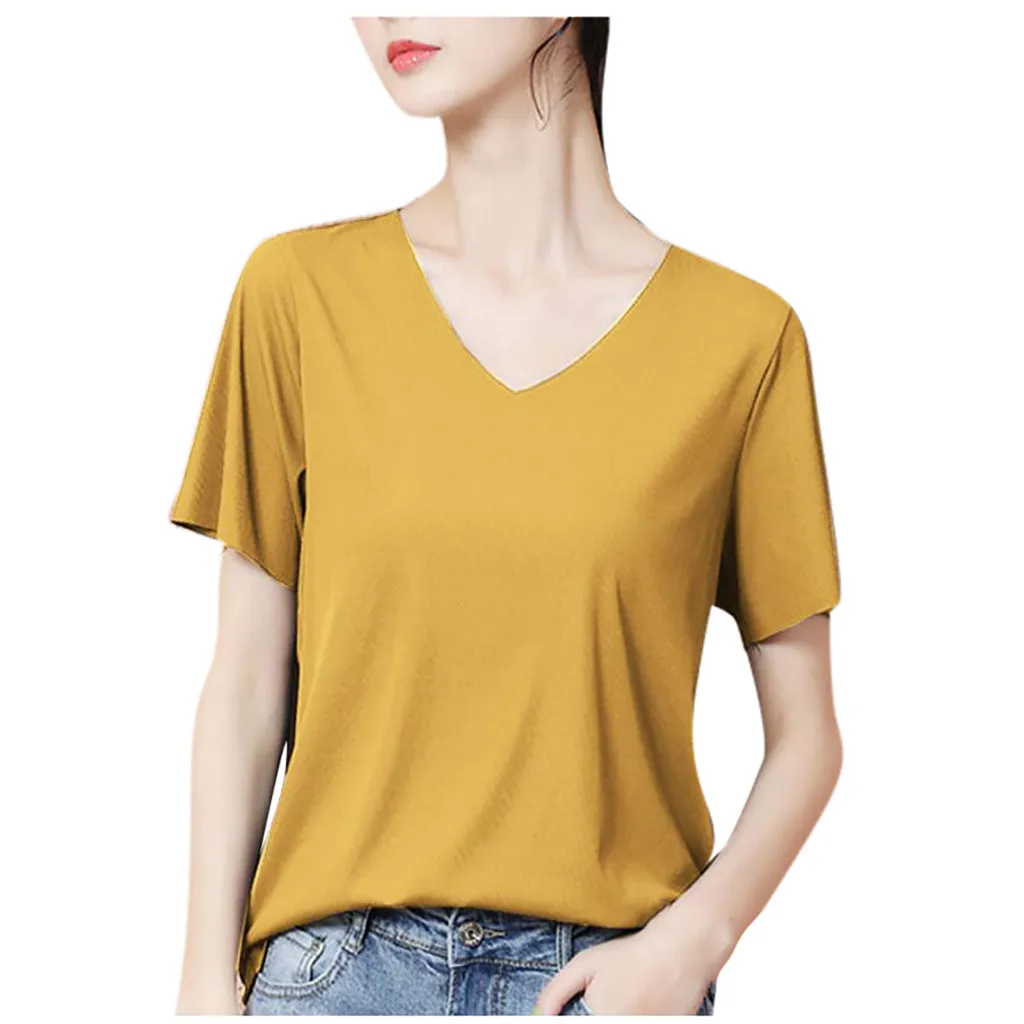 Tshirts Fashion Women Casual Short Sleeve Solid Color V-neck Blouse Ladies Comfortable And Breathable T-shirt Lady Summer 2021
Tshirts Fashion Women Casual Short Sleeve Solid Color V-neck Blouse Ladies Comfortable And Breathable T-shirt Lady Summer 2021