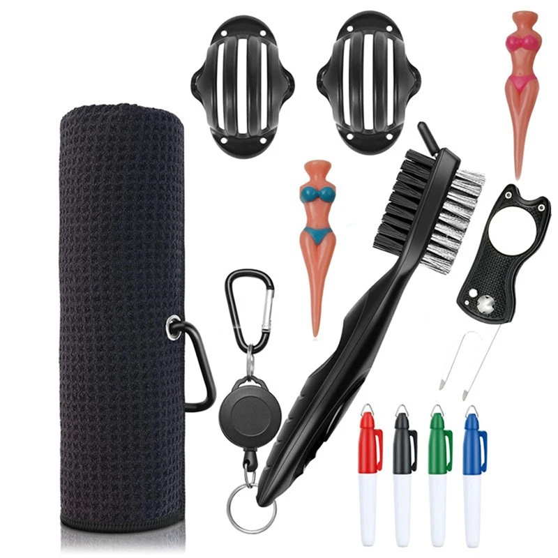 11 in 1 Golf Club Brush and Golf Towel Cleaner Kit, Foldable Divot Tool with Magnetic Ball Marker, Golf Ball Liners,Pens
11 in 1 Golf Club Brush and Golf Towel Cleaner Kit, Foldable Divot Tool with Magnetic Ball Marker, Golf Ball Liners,Pens