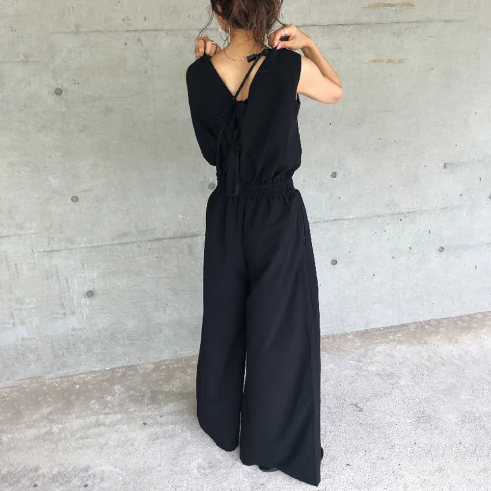 Women Summer Sleveless Jumpsuit Plain Button Trousers Simple Ladies Fashion Loose Back Lace Up Casual Black Female One Piece
Women Summer Sleveless Jumpsuit Plain Button Trousers Simple Ladies Fashion Loose Back Lace Up Casual Black Female One Piece