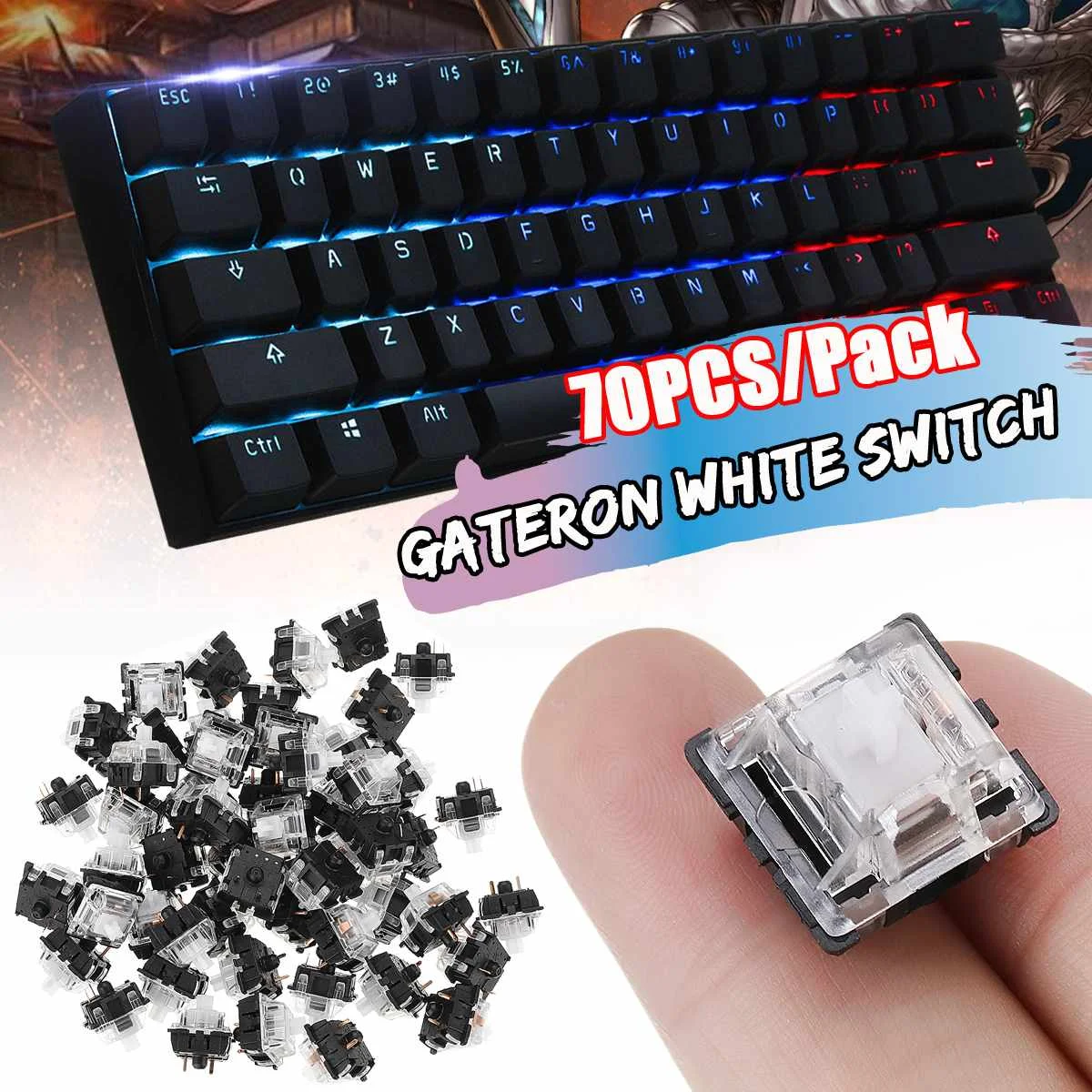70 шт 3Pin Gateron белый переключатель клавиатуры SMD переключатели для механической