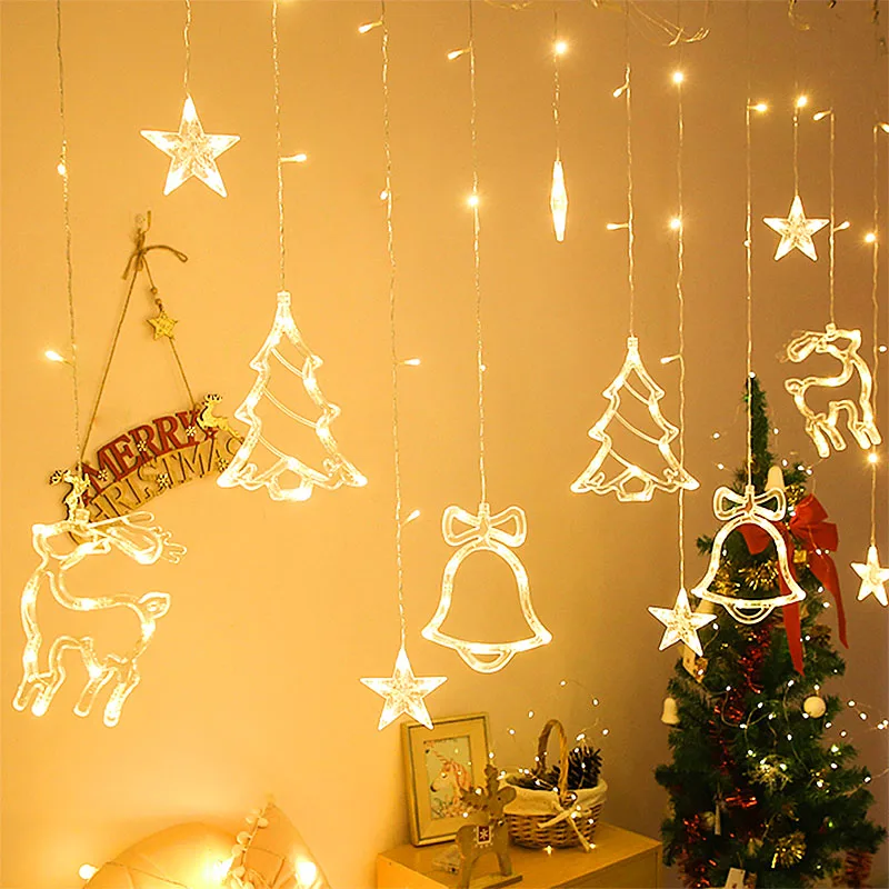Christmas Decoration LED Light Curtain Christmas Tree Star Bells Decor Fairy Lights for Home Xmas Natal New Year Party Supplies
Christmas Decoration LED Light Curtain Christmas Tree Star Bells Decor Fairy Lights for Home Xmas Natal New Year Party Supplies