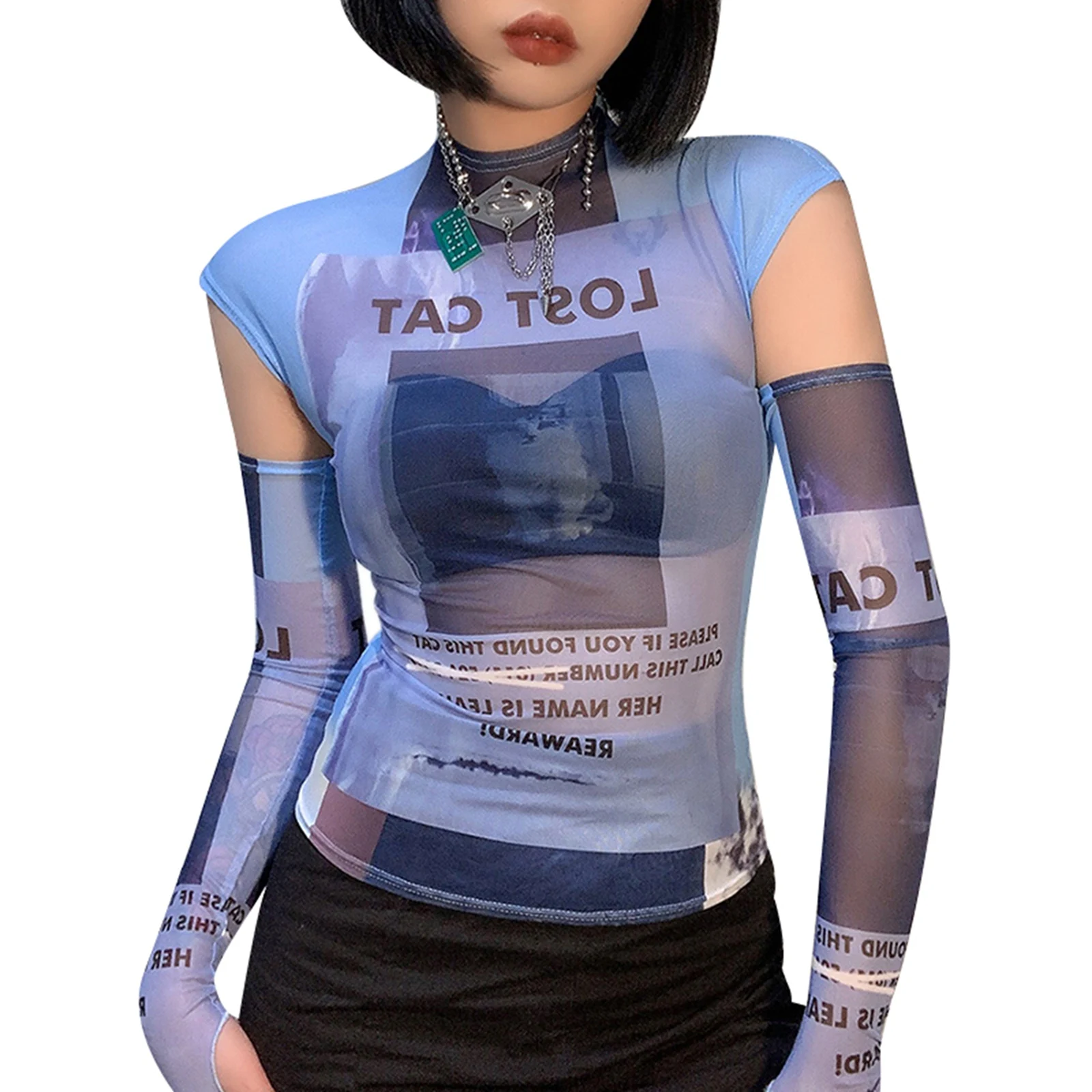 Women's Sexy Crop Tank Tops, Letter Graphic Print Sheer Mesh Camisole with Arm Sleeves
Women's Sexy Crop Tank Tops, Letter Graphic Print Sheer Mesh Camisole with Arm Sleeves