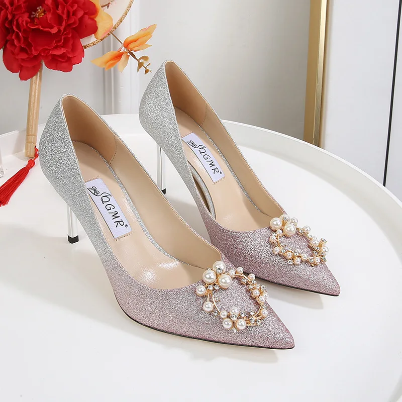 8cm New Fashion Sequins with Pearl Pumps Sexy High Heels Banquet Party Women Pink Shoes 40 41
8cm New Fashion Sequins with Pearl Pumps Sexy High Heels Banquet Party Women Pink Shoes 40 41
