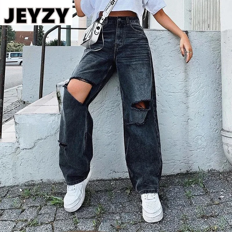 Ripped Women Jeans Wide Leg Long Cargo Pants Ladies Black Boyfriend Jeans High Waist Vintage Korean Lady Trousers Baggy Jeans 
Ripped Women Jeans Wide Leg Long Cargo Pants Ladies Black Boyfriend Jeans High Waist Vintage Korean Lady Trousers Baggy Jeans