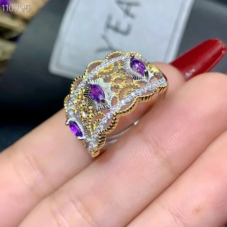 New design natural amethyst ring 925 Sterling Silver Plated Gold size adjustable included certificate
New design natural amethyst ring 925 Sterling Silver Plated Gold size adjustable included certificate