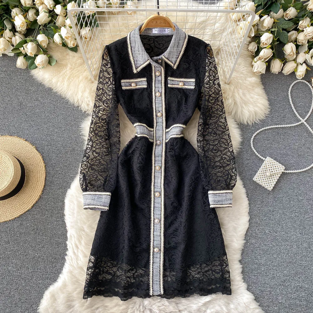 C589 Women New Fashion Autumn Black Lace Dress 2021 Ins Slim Long Sleeve Single Breasted Elegant Clothes Vestidos
C589 Women New Fashion Autumn Black Lace Dress 2021 Ins Slim Long Sleeve Single Breasted Elegant Clothes Vestidos