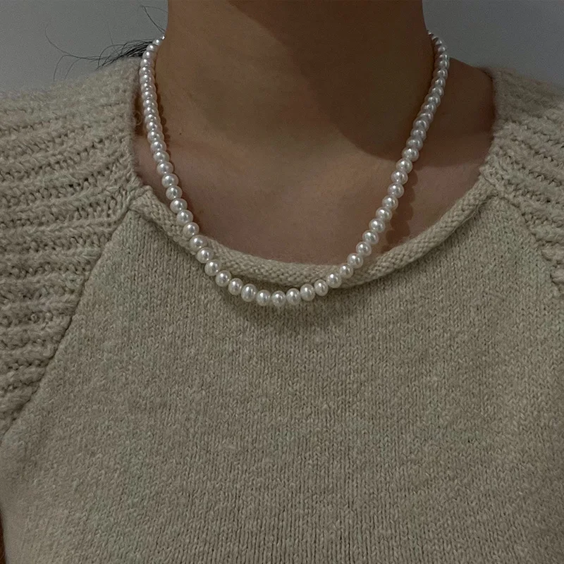 

Elegant Imitation Pearl Chian Choker Necklace Collar Simple Minimalist Clavicle Chain Necklaces for Women Girl's Jewelry