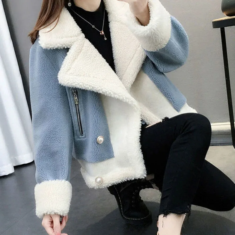 

Шуба Lucyever женская из искусственного меха, модная короткая кашемировая куртка из овечьей шерсти в Корейском стиле, Толстая теплая плюшевая в...