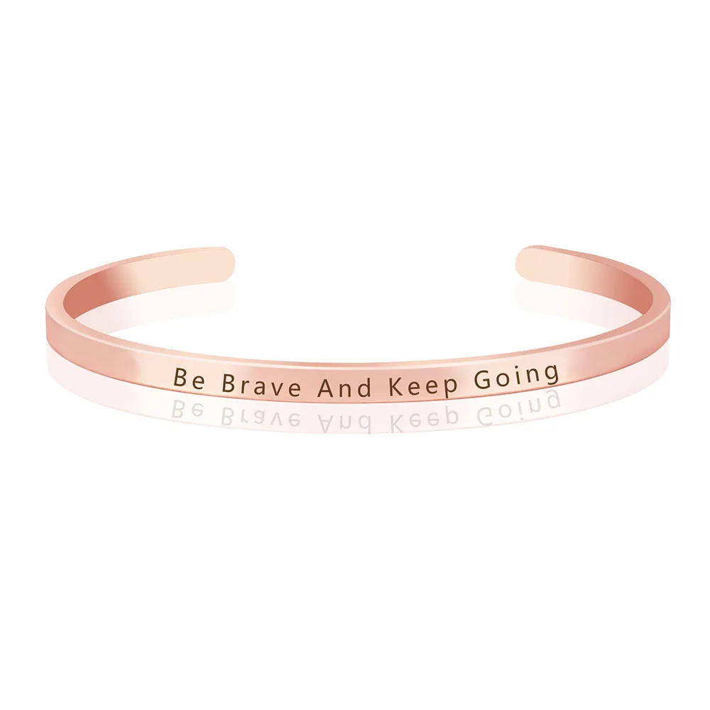 Регулируемый Браслет манжеты Be Brave и Keep Going браслет с гравировкой из розового