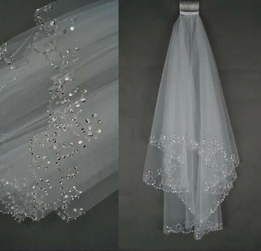 Newest Designing 2 Tier White/Ivory Sequins Beaded Edge Wedding Bridal Veil With Comb
Newest Designing 2 Tier White/Ivory Sequins Beaded Edge Wedding Bridal Veil With Comb