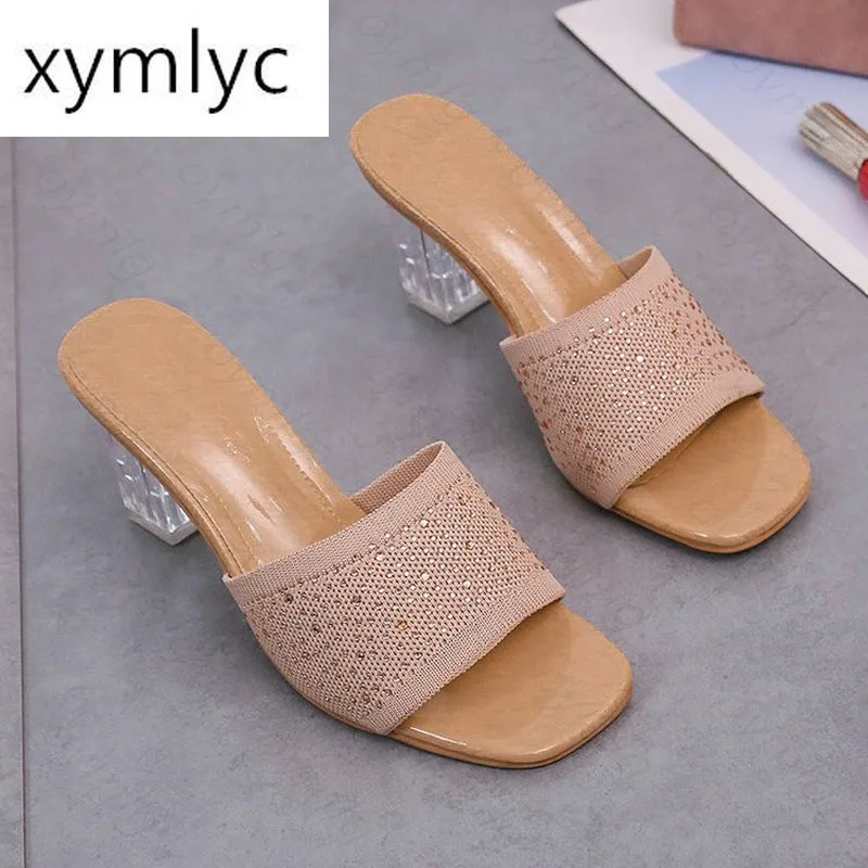 Clear Crystal knitting slippers women sandals flyweaving shoes for women flipflops rhinestones transparent high heels slides2020
Clear Crystal knitting slippers women sandals flyweaving shoes for women flipflops rhinestones transparent high heels slides2020