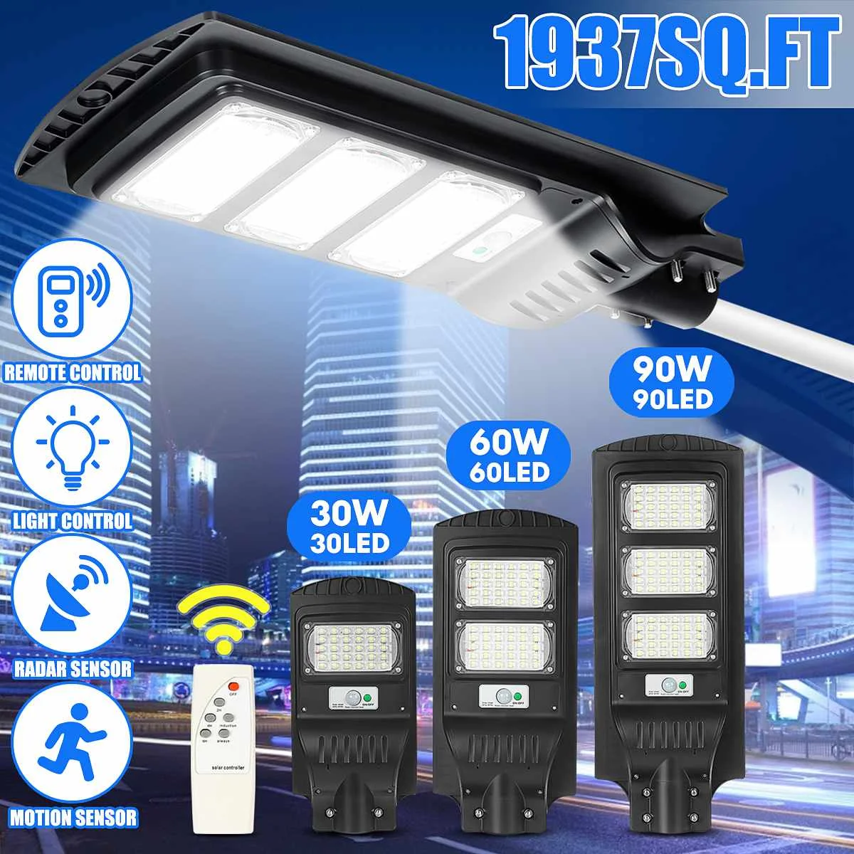 Led Solar Street Light with Remote Control IP65 Waterproof 60W 90W Outdoor Lighting PIR Radar Motion Lamp for Garden Yard Plaza
Led Solar Street Light with Remote Control IP65 Waterproof 60W 90W Outdoor Lighting PIR Radar Motion Lamp for Garden Yard Plaza