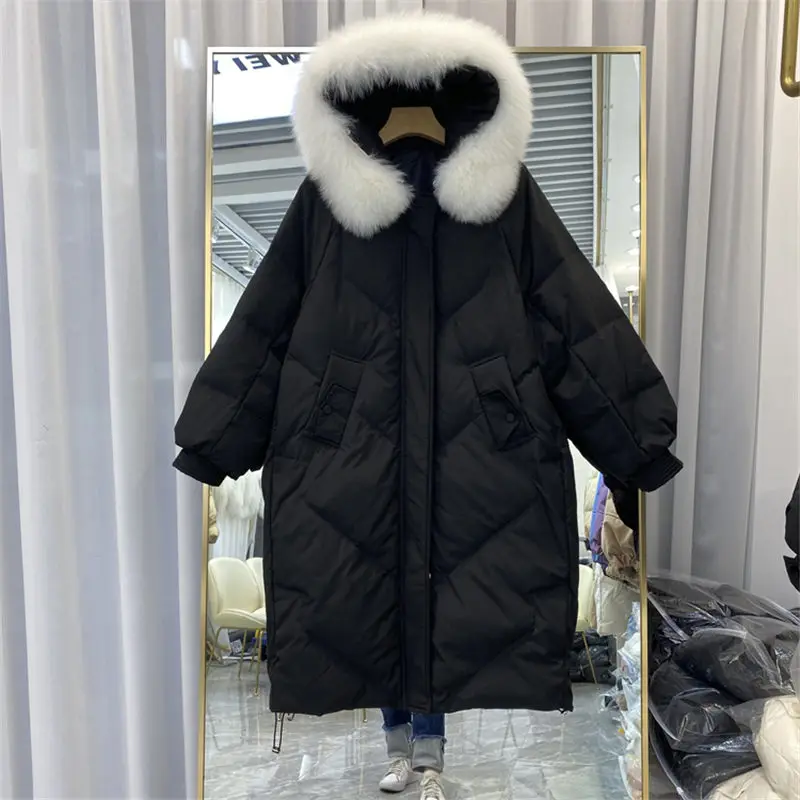 Korean Down Jacket Women's Mid-Length Explosion Style Thick Loose White Duck Down Coat With Fur Collar Hooded Parka Abrigo M1140
Korean Down Jacket Women's Mid-Length Explosion Style Thick Loose White Duck Down Coat With Fur Collar Hooded Parka Abrigo M1140