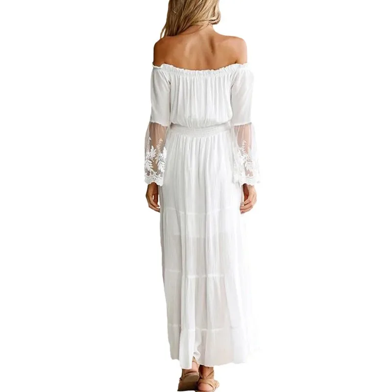 Women Dress Sexy Off Shoulder Lace Boho Women Maxi Dress Women White Beach Dress Strapless Long Sleeve Loose Dress
Women Dress Sexy Off Shoulder Lace Boho Women Maxi Dress Women White Beach Dress Strapless Long Sleeve Loose Dress