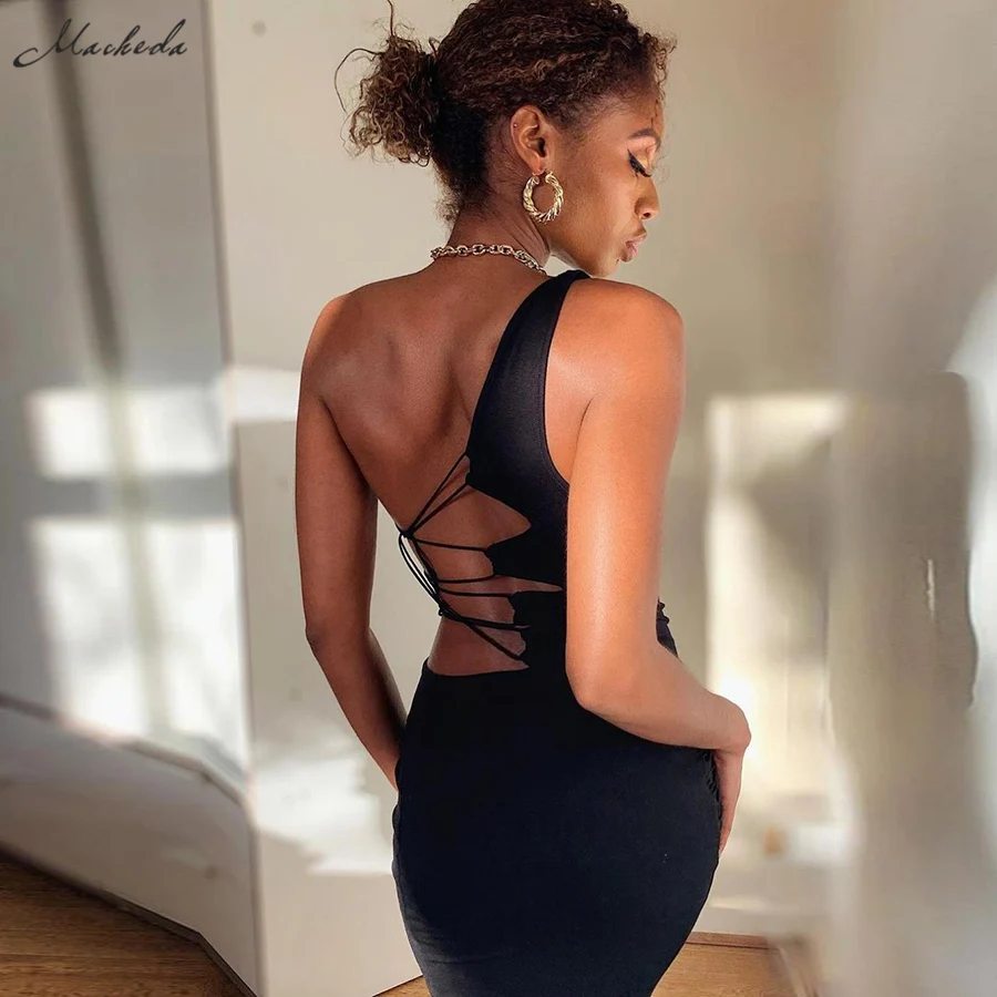 Macheda Black Sexy Hollow Out Lace Up Slim Dress Women Fashion Backless Sleeveless One-Shoulder Clothing Lady Mini Dresses 2021
Macheda Black Sexy Hollow Out Lace Up Slim Dress Women Fashion Backless Sleeveless One-Shoulder Clothing Lady Mini Dresses 2021