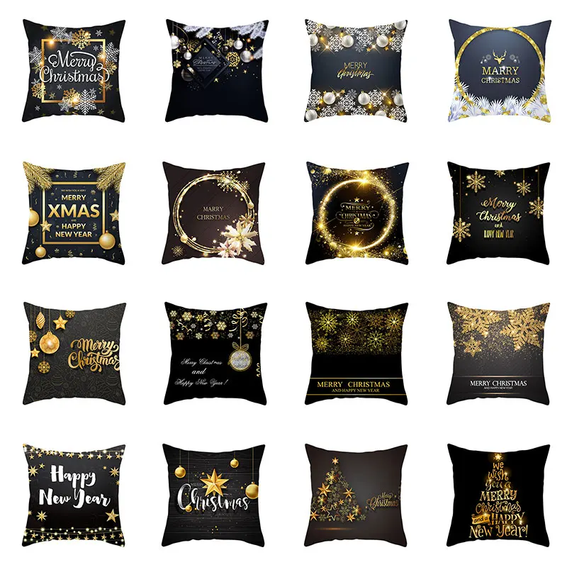 45*45cm Black Gold Printed Merry Christmas Pillowcases For Home Polyester Sofa Cushion Cover Xmas Decorative Throw Pillow
45*45cm Black Gold Printed Merry Christmas Pillowcases For Home Polyester Sofa Cushion Cover Xmas Decorative Throw Pillow