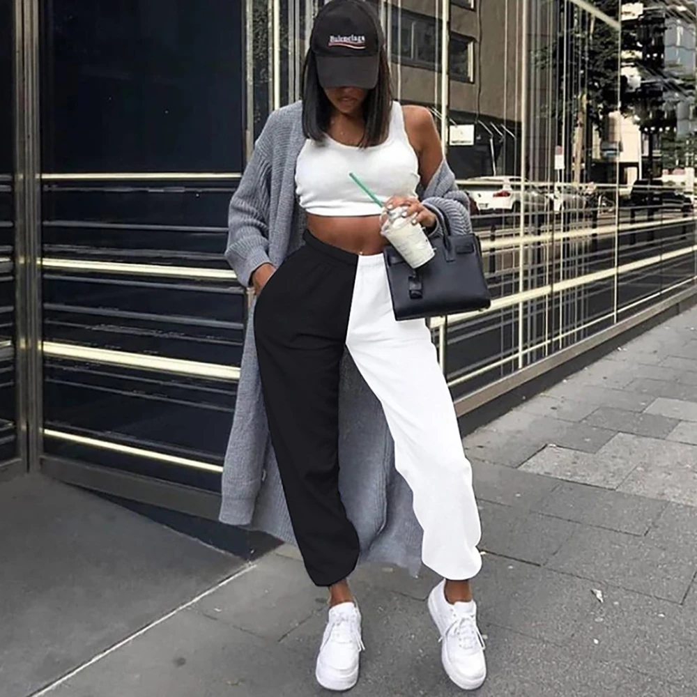 High Waist Black White Patchwork Trousers Casual Pants Loose Sporty Harem Pants Streetwear Slim Straight Female Trousers
High Waist Black White Patchwork Trousers Casual Pants Loose Sporty Harem Pants Streetwear Slim Straight Female Trousers