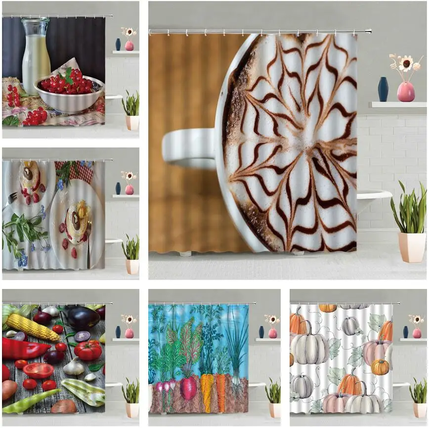 Coffee Flower Stripe Shower Curtain Vegetables Fruits Printed Wall Hanging Curtains Accessories Bathroom Screen Home Decor Set
Coffee Flower Stripe Shower Curtain Vegetables Fruits Printed Wall Hanging Curtains Accessories Bathroom Screen Home Decor Set