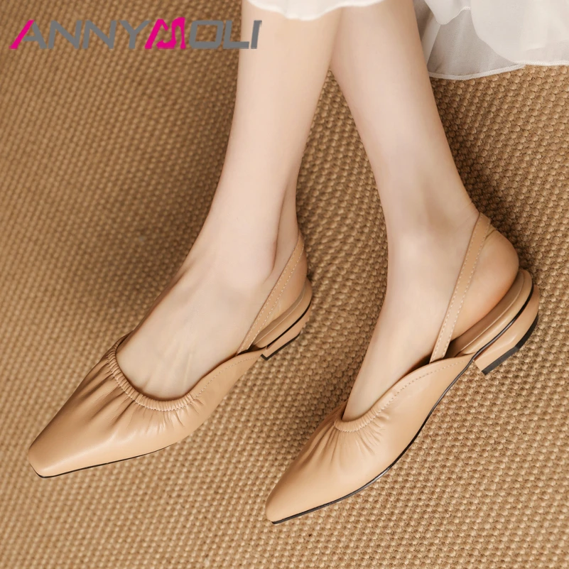 ANNYMOLI Women Slingbacks Shoes Genuine Leather Low Heels Square Toe Pumps Pleated Thick Heel Ladies Footwear Spring White 40
ANNYMOLI Women Slingbacks Shoes Genuine Leather Low Heels Square Toe Pumps Pleated Thick Heel Ladies Footwear Spring White 40
