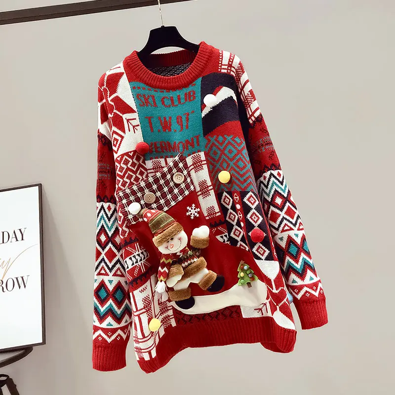 Women's Casual O-neck Knit Pullovers Autumn Winter Loose Sweaters Cute Girls Cartoon Christmas Sweater jumpers harajuku sweater
Women's Casual O-neck Knit Pullovers Autumn Winter Loose Sweaters Cute Girls Cartoon Christmas Sweater jumpers harajuku sweater