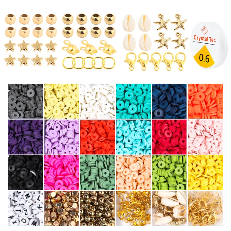 18 Color 6mm Polymer Clay Beads Box Set Beads With Letter Bead Charm Stars Square Bead Starfish Pendant Shell Lobster Clasp Ring
18 Color 6mm Polymer Clay Beads Box Set Beads With Letter Bead Charm Stars Square Bead Starfish Pendant Shell Lobster Clasp Ring