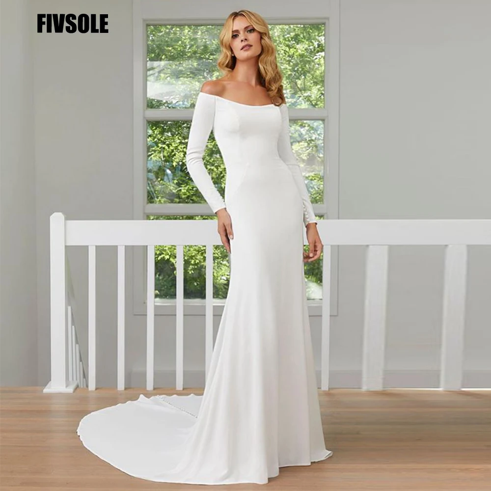 Fivsole Elegant Satin Wedding Dresses Buttons Back Long Sleeves Bride Gown Dubai Sexy Sweep Train Wedding Gown Vestido De Novia
Fivsole Elegant Satin Wedding Dresses Buttons Back Long Sleeves Bride Gown Dubai Sexy Sweep Train Wedding Gown Vestido De Novia