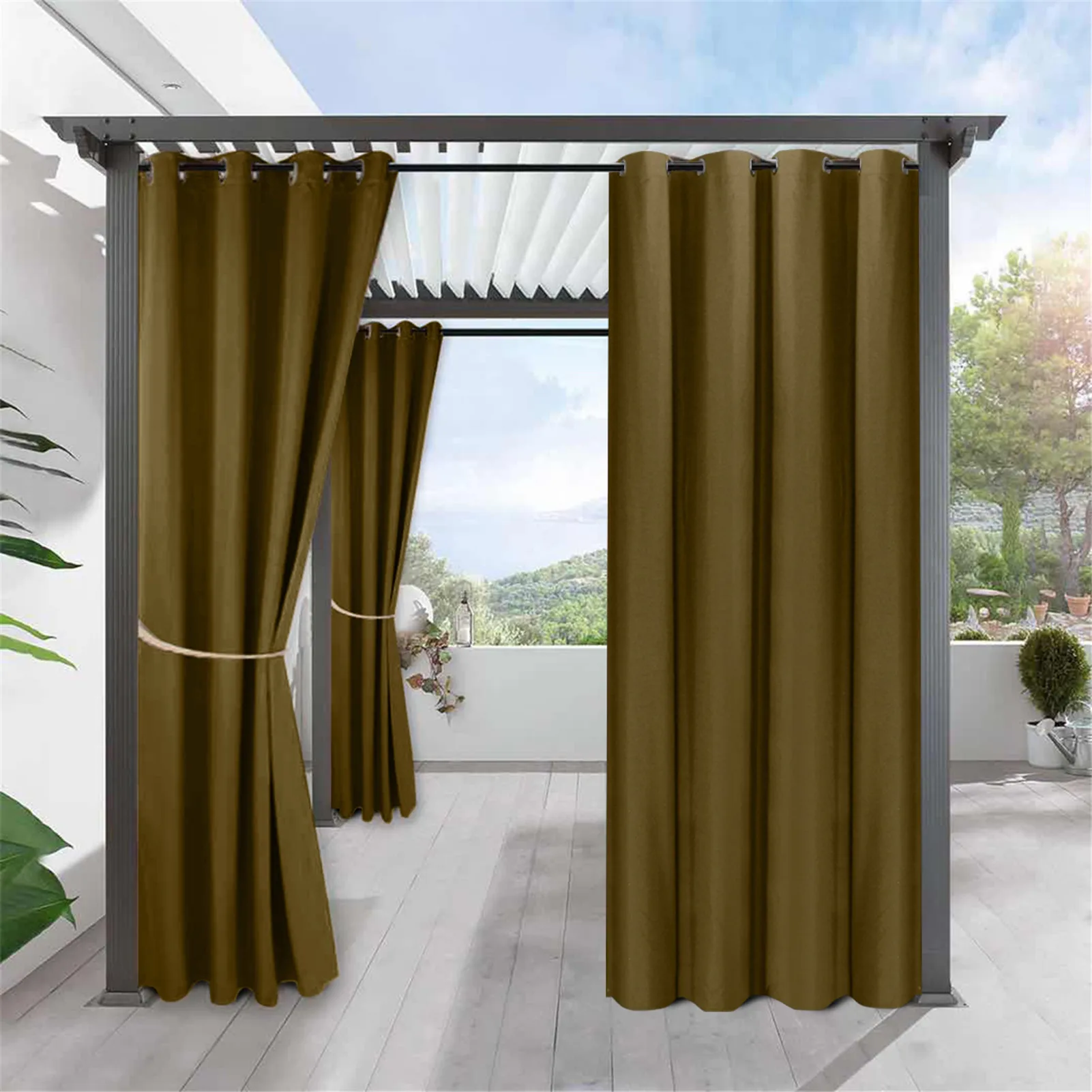 2 Panel Waterproof Pergola Outdoor Curtain For Garden Patio Full Blackout Curtains Bedroom Living Room Bath Drape |