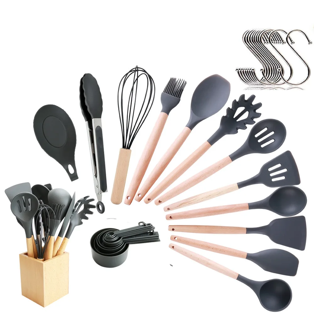 High Quality 23 Pcs Silicone Cooking Utensils Set Non-stick Spatula Shovel Wooden Handle Cooking Tools Set With Storage Box
High Quality 23 Pcs Silicone Cooking Utensils Set Non-stick Spatula Shovel Wooden Handle Cooking Tools Set With Storage Box