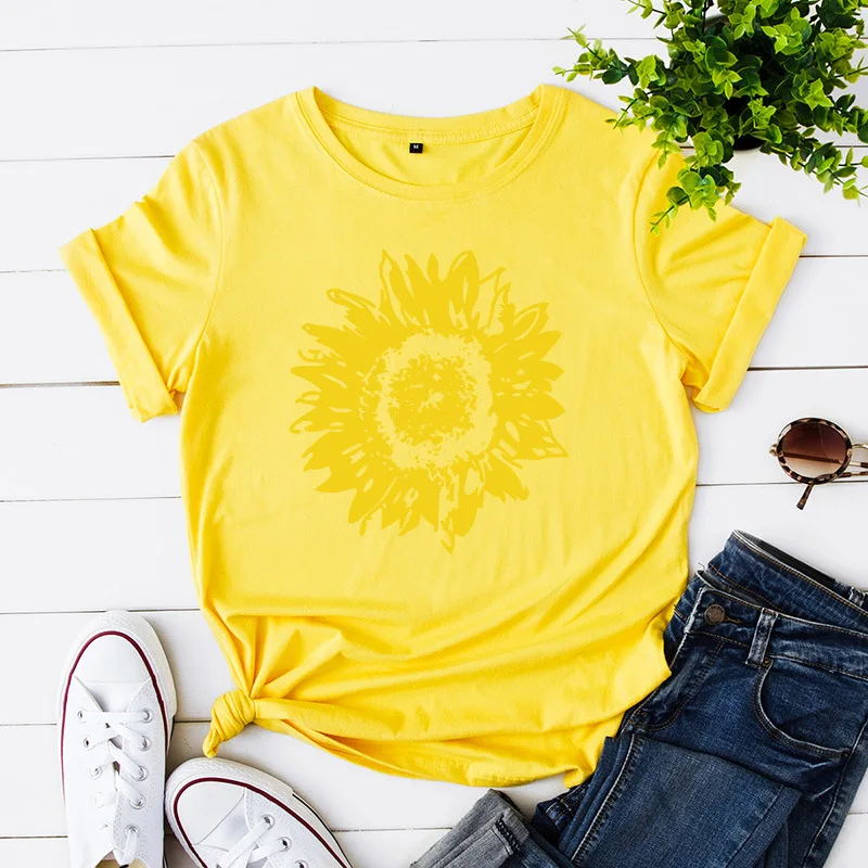 2020 Sunflower Printed Women T-shirt Summer Tshirt Plus Size 100% Cotton T Shirt Woman Short Sleeve Tee Top Female T-shirts
2020 Sunflower Printed Women T-shirt Summer Tshirt Plus Size 100% Cotton T Shirt Woman Short Sleeve Tee Top Female T-shirts