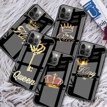 Crown Queen Diamond Printing Tempered Glass Case For Apple iPhone 15 14 Plus 13 Pro Max 12 Mini XR X XS 13Pro Phone Coque Tampa