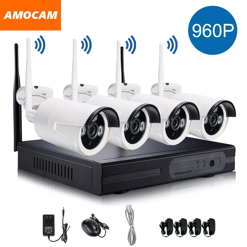 

1280*960P Wireless System Network/IP Camera 4CH 960P HD WIFI NVR AUTO-PAIR Wireless CCTV Surveillance Systems Home Security