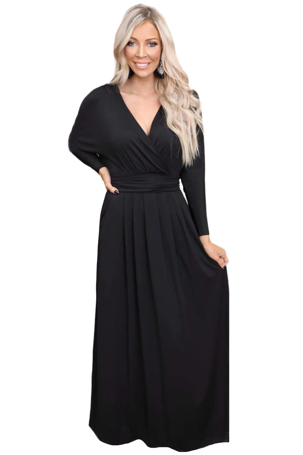Women Black Red Wrap V Neck Dolman Sleeve Pleated Maxi Party Dress Longo Elegant Ladies Vestido Robe Femme Chic Negro Formales 
Women Black Red Wrap V Neck Dolman Sleeve Pleated Maxi Party Dress Longo Elegant Ladies Vestido Robe Femme Chic Negro Formales