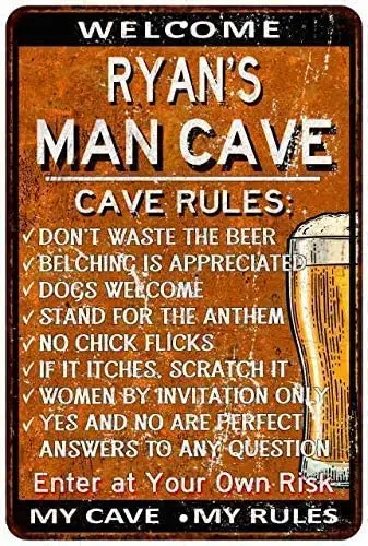 Ryan's Man Cave Rules Metal Aluminum Sign Posters Café Bar Diner Pub Restaurant Wall Decor 12X8Inch
Ryan's Man Cave Rules Metal Aluminum Sign Posters Café Bar Diner Pub Restaurant Wall Decor 12X8Inch