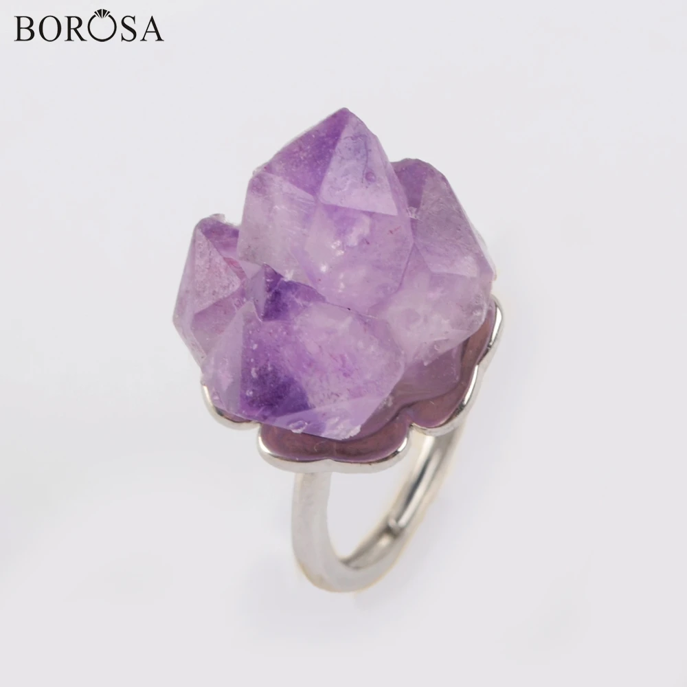 BOROSA New Raw Natural Amethysts Crystal Rings Silver Plated Natural Purple Quartz Rings for Women Party Ring Jewelry ZG0435
BOROSA New Raw Natural Amethysts Crystal Rings Silver Plated Natural Purple Quartz Rings for Women Party Ring Jewelry ZG0435