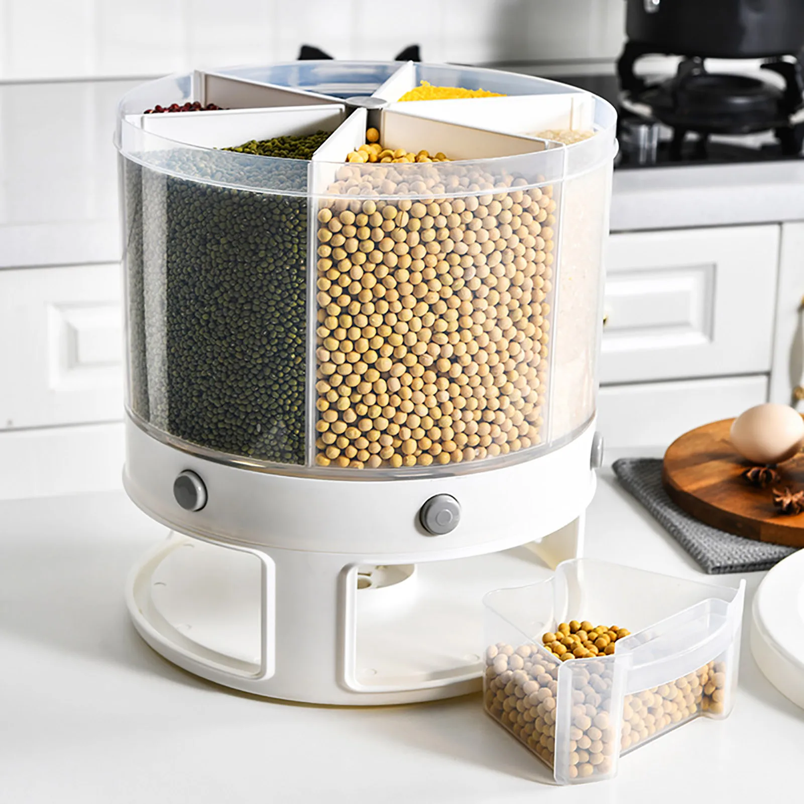 10L Dry Food Dispenser 6 Grid Rice Bucket Storage Box Container Rotating Rice Dispenser For Kitchen Flour Grain Storage Case
10L Dry Food Dispenser 6 Grid Rice Bucket Storage Box Container Rotating Rice Dispenser For Kitchen Flour Grain Storage Case