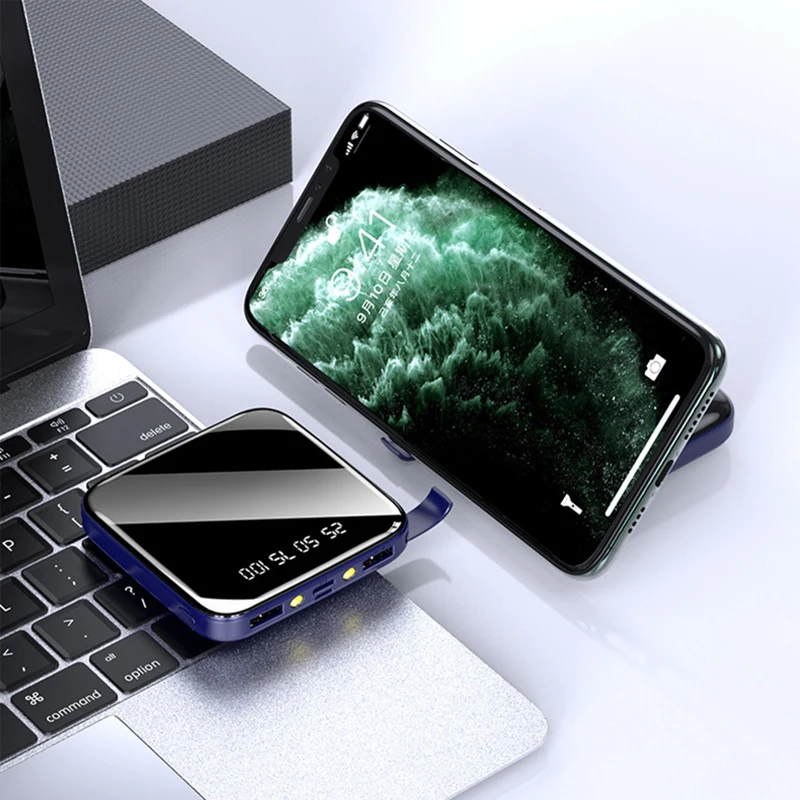 10000mAh Mini Power Bank External Battery Backpack Mirror With Phone Holder Function Powerbank For Smart Mible | Мобильные телефоны