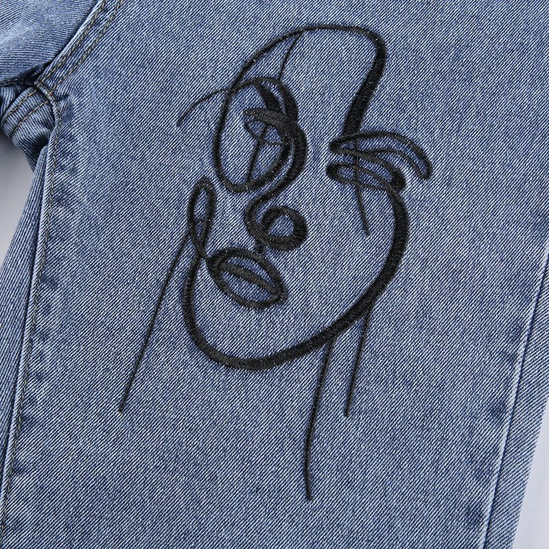 IAMSURE Face Pattern Embroidery Jeans Cool High Waisted Denim Trousers Women Casual Straight Pants 2021 Fashion Streetwear 90S 
IAMSURE Face Pattern Embroidery Jeans Cool High Waisted Denim Trousers Women Casual Straight Pants 2021 Fashion Streetwear 90S