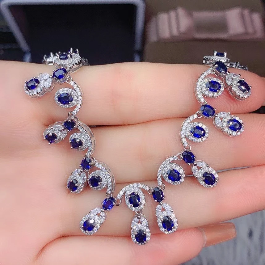 Real Natural Sri Lanka Sapphire Gemstone Deluxe Necklace with Certificate 925 Pure Silver Fine Jewelry for Women
Real Natural Sri Lanka Sapphire Gemstone Deluxe Necklace with Certificate 925 Pure Silver Fine Jewelry for Women