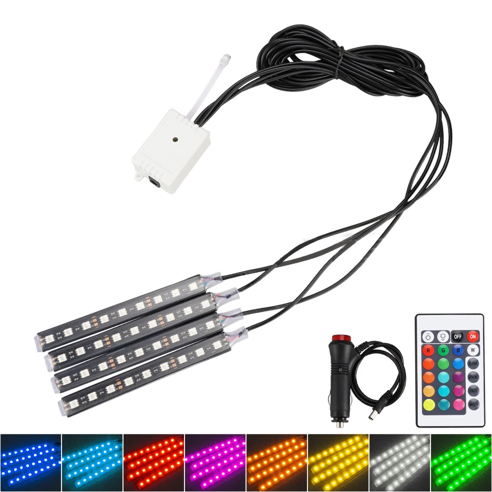 4pcs Car RGB LED Strip Light LED Strip Lights Colors Car Styling Decorative Atmosphere Lamps Car Interior Light With Remote 12V
4pcs Car RGB LED Strip Light LED Strip Lights Colors Car Styling Decorative Atmosphere Lamps Car Interior Light With Remote 12V