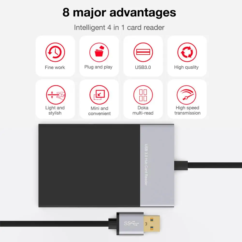 6 in 1 Multi Memory Card Reader ABS Aluminum Alloy Shell PVC Wire Reader USB 3.0 2 Port HUB High Speed Adapter for XQD CF SD TF
6 in 1 Multi Memory Card Reader ABS Aluminum Alloy Shell PVC Wire Reader USB 3.0 2 Port HUB High Speed Adapter for XQD CF SD TF