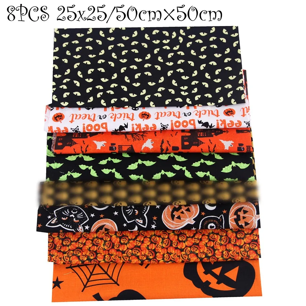 8pcs Halloween Pumpkin Cotton Fabric Skull Bat Patchwork Sewing Quilting Dress Material DIY Cloth 25*25cm 50*50cm
8pcs Halloween Pumpkin Cotton Fabric Skull Bat Patchwork Sewing Quilting Dress Material DIY Cloth 25*25cm 50*50cm