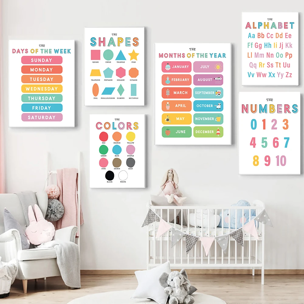 Education Learning Posters Colors Shapes Numbers Alphabet Seasons Days Months Playroom Kid Baby Room Decoration Child Poster
Education Learning Posters Colors Shapes Numbers Alphabet Seasons Days Months Playroom Kid Baby Room Decoration Child Poster