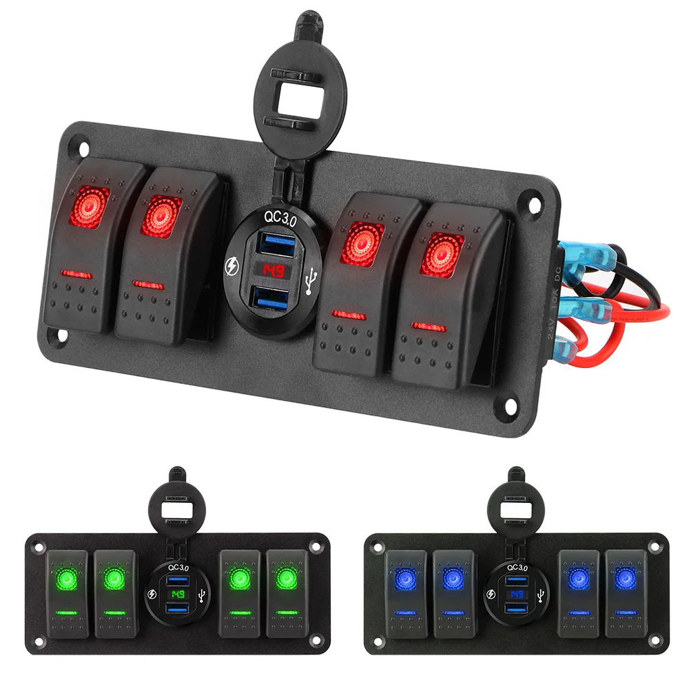 Car Switch Panel 4 Gang LED Digital Voltmeter Waterproof Marine Rocker Switch Panel 12~24V Circuit Control
Car Switch Panel 4 Gang LED Digital Voltmeter Waterproof Marine Rocker Switch Panel 12~24V Circuit Control